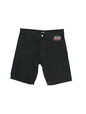 Raf Simons Youth Against Picture Patch Workwear Shorts in Black Denim
